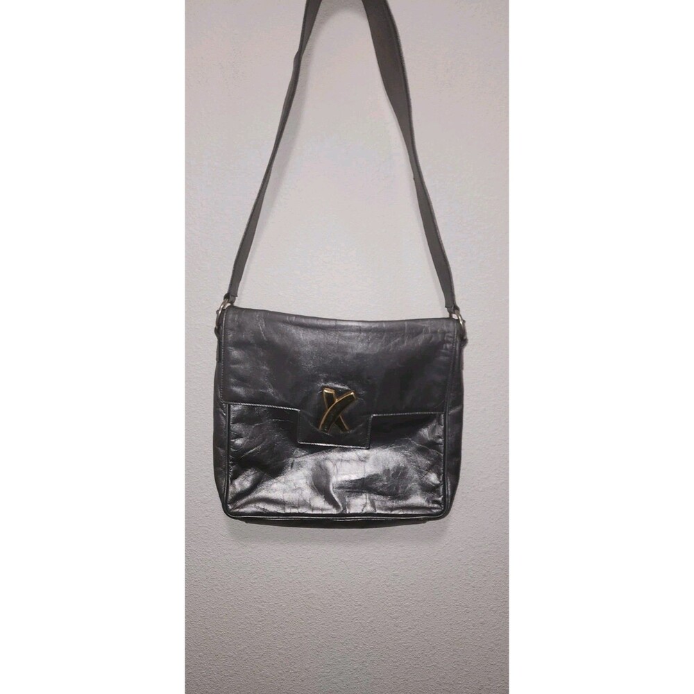 Paloma Picasso Metallic Leather Hobo Shoulder Bag "X" Logo Vintage Made in Italy